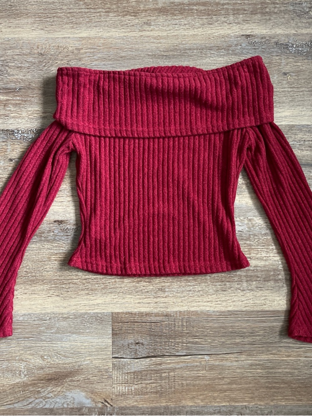 Cider Off-the-Shoulder Ribbed Sweater in Red